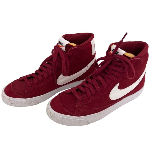 NIKE • Burgundy Red Suede High Top Blazer Mid '77 Vintage Unisex Sneakers Shoes - Picture 8 of 12